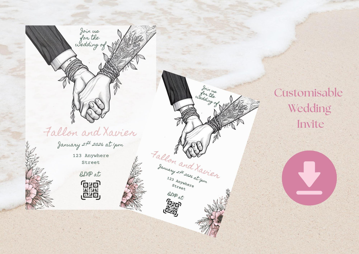 Digital Wedding Invitation, Boho Handfasting Design, Printable, Instant Download, Editable Canva Template, Alternative Wedding Template