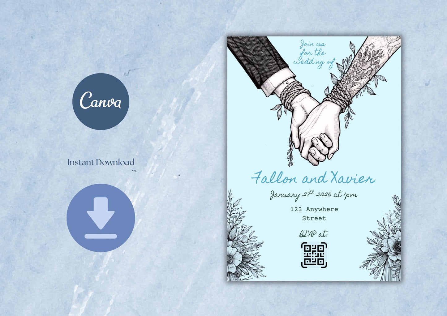 Digital Wedding Invitation, Boho Handfasting Template, Editable Alternative Invite, Printable, Instant Download via Canva,